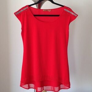 ❤️ Belldini - Cherry Red Cap Sleeve Rhinestone Top